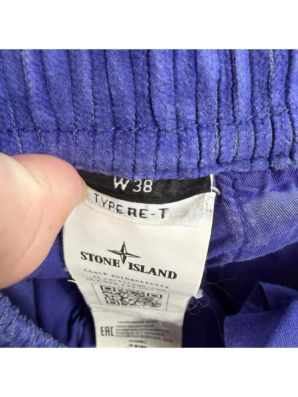 Stone Island Blue Corduroy Cargo Pants W38 Drawstring Wide Wale Made In Romania